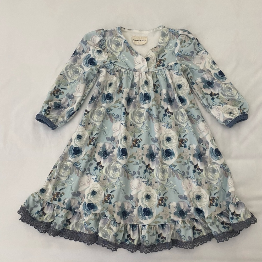 Girls Eliza Grace Clothing Blue/Gray Floral Nightgown. Size 18 Months